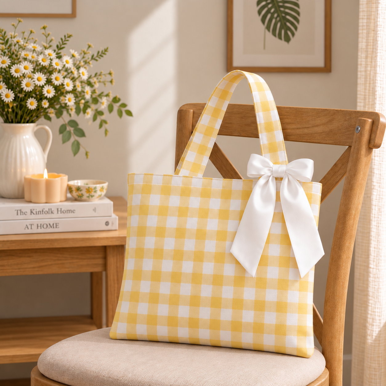 Yellow Gingham Tote Bag