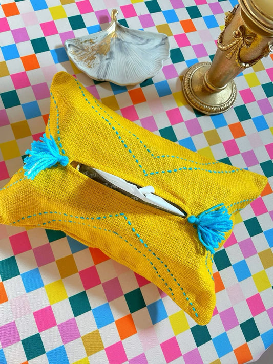 Yellow Embroidered Tissue Box Cover