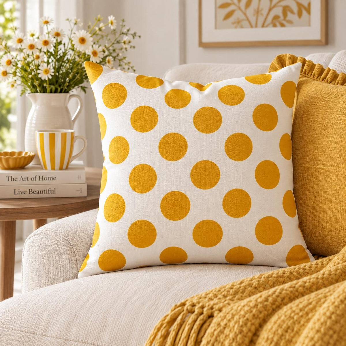 Yellow Polka Cushion