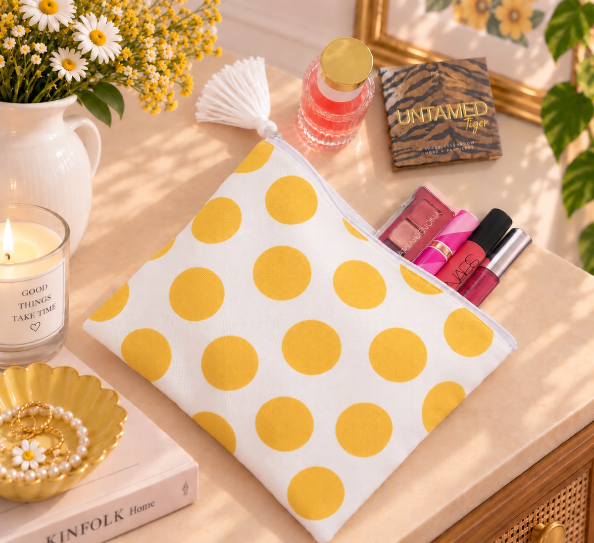 Yellow Polka Makeup Pouch