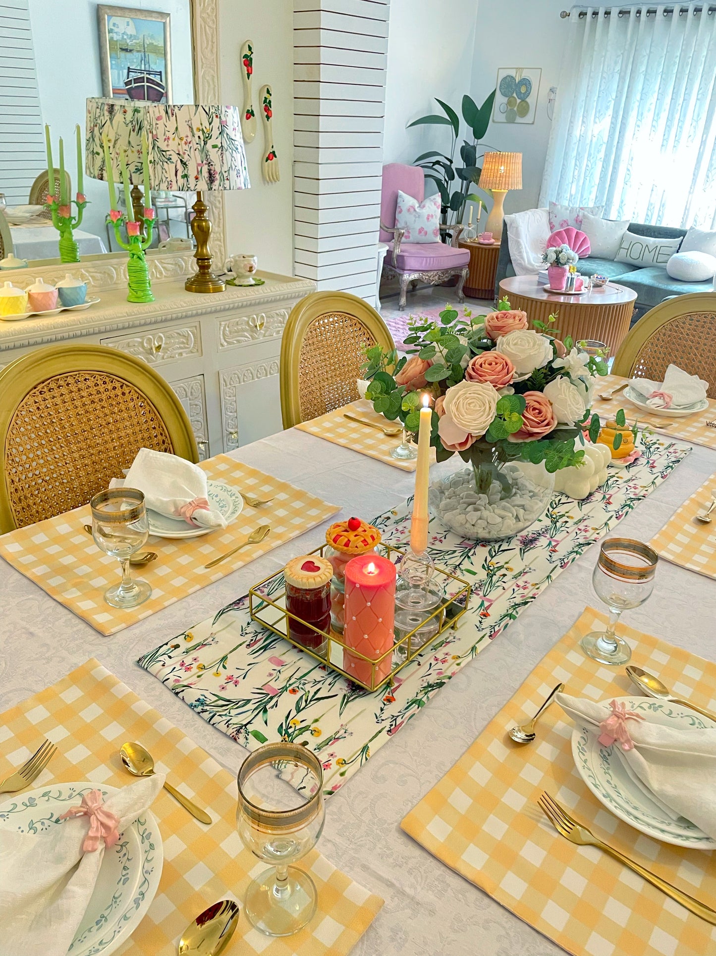 Anastasia - Yellow Gingham Table Linen Set