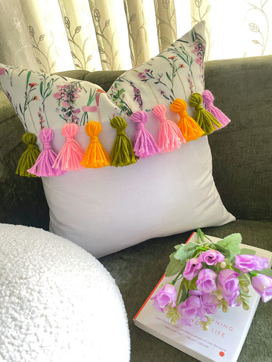 Anastasia Cushion with Multi-colored Tassels
