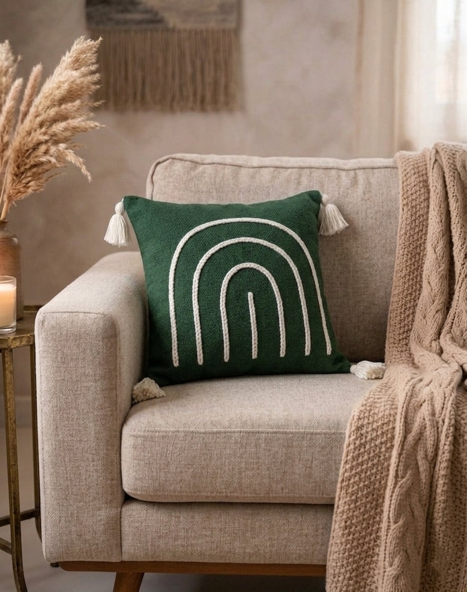 Arch Cushion (Dark Green with White Embroidery)