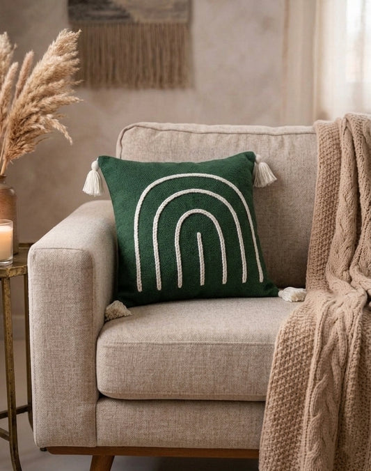 Arch Cushion (Dark Green with White Embroidery)