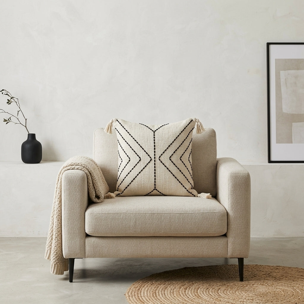 Arrowline Cushion (Off-white with Black Embroidery)