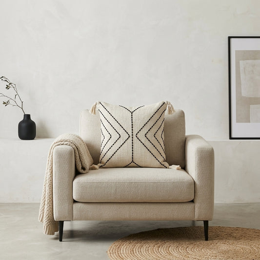 Arrowline Cushion (Off-white with Black Embroidery)