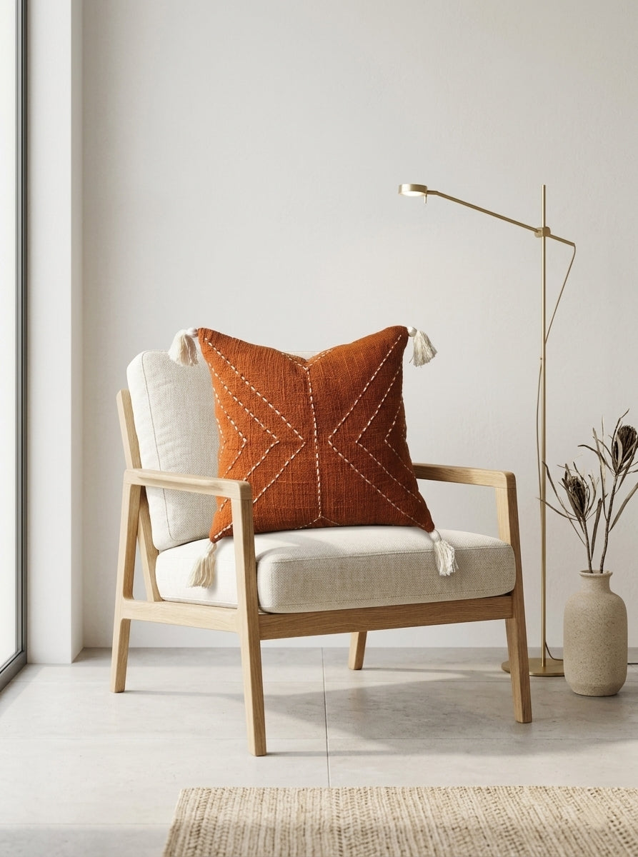 Arrowline Cushion (Rust with White Embroidery)