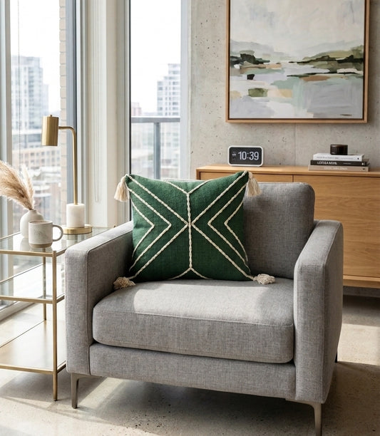Arrowline Cushion (Dark Green with White Embroidery