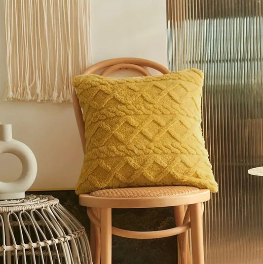Boho Tufted Cushion (Mustard Braided)