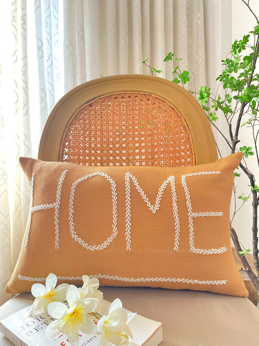 Beige Cushion with 'HOME' Letters Embroidery