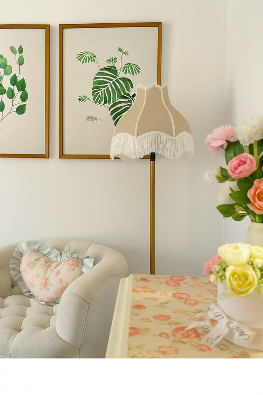 Victorian Fringed Lamp Shade - Beige