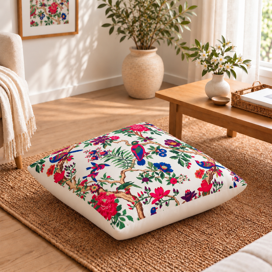 Floor Cushion Cover - Birdie White