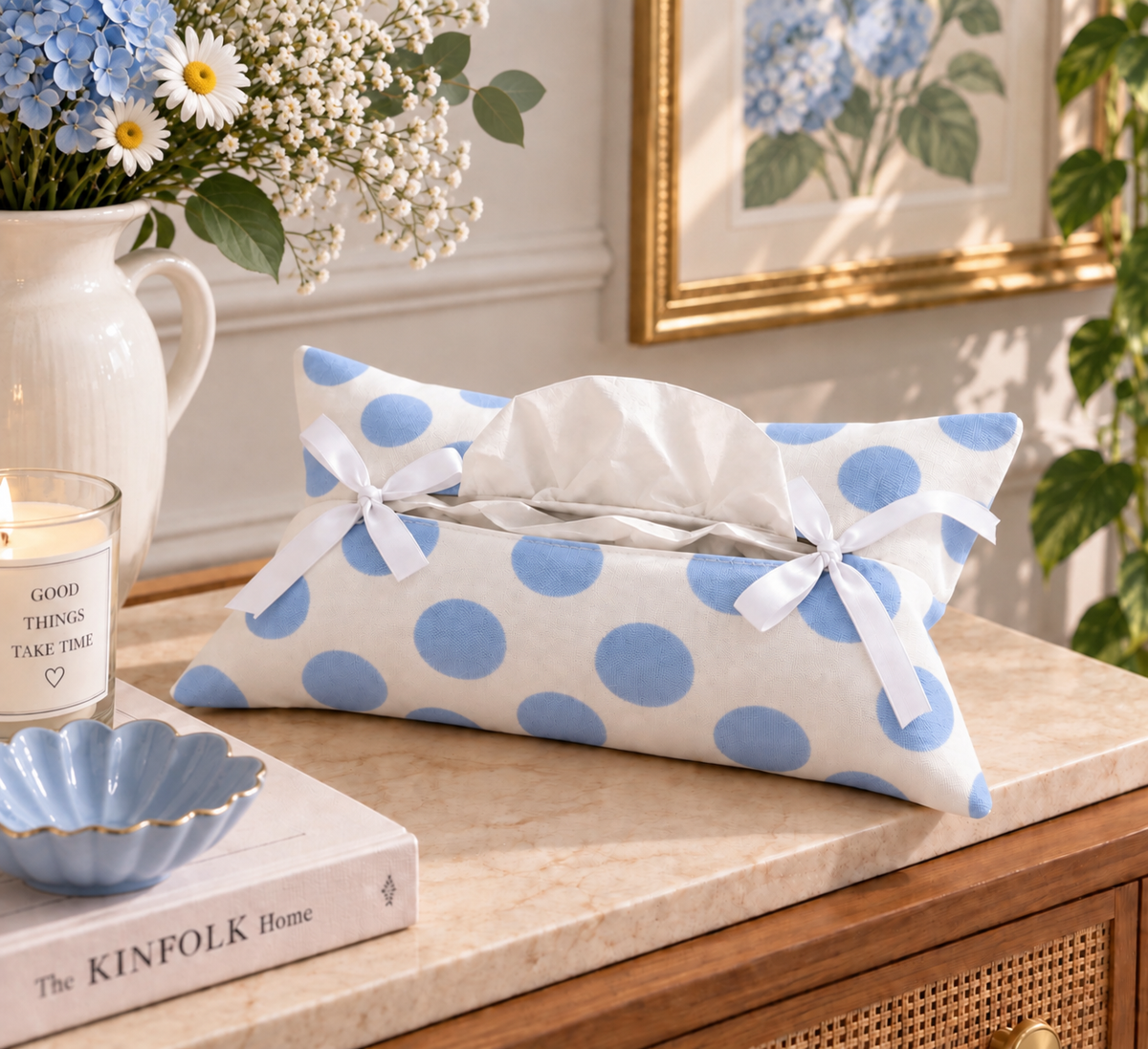 Blue Polka Tissue Box Cover