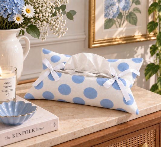 Blue Polka Tissue Box Cover