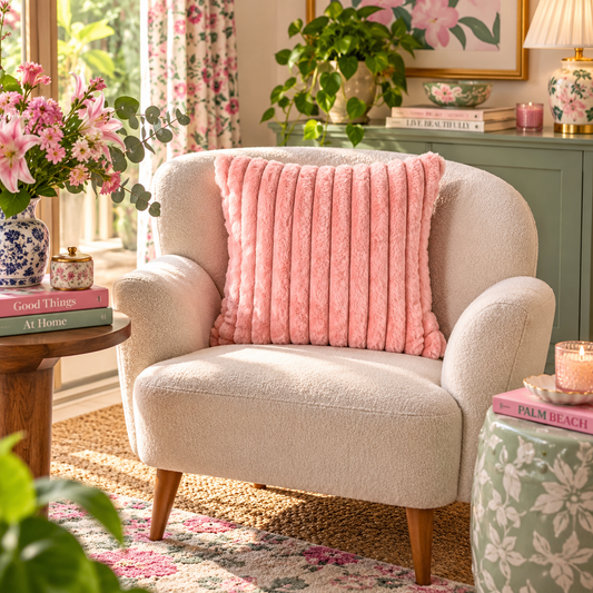 Boho Tufted Cushion (Pink Stripes)
