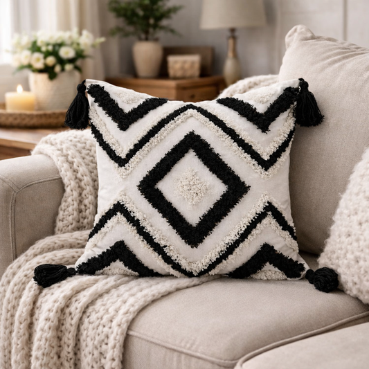 Boho Tufted Cushion (Black)