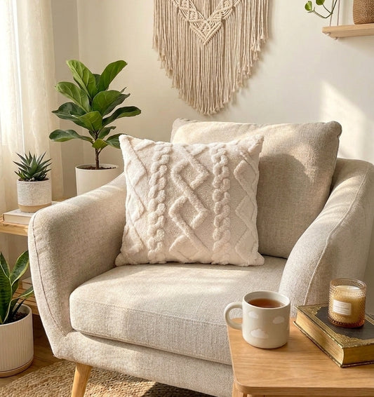 Boho Tufted Cushion (Off-White Braided)
