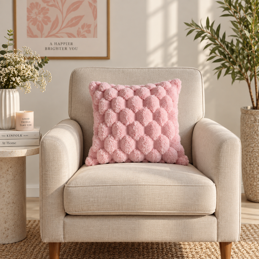Boho Tufted Cushion (Pink Honeycomb)