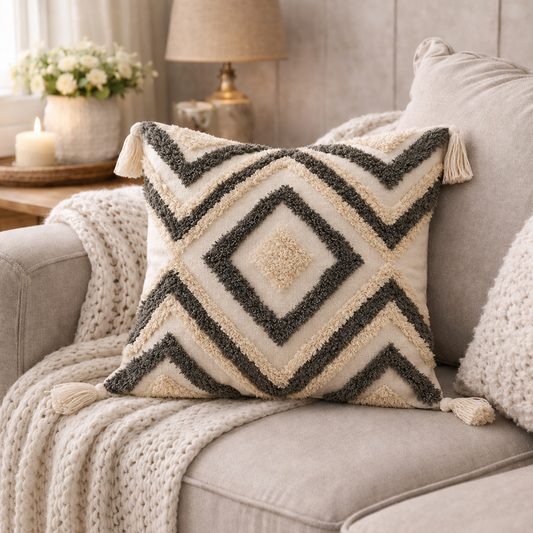 Boho Tufted Cushion (Gray)