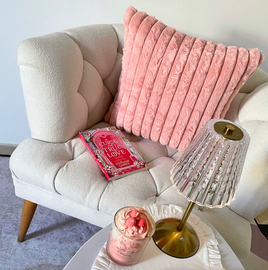 Boho Tufted Cushion (Pink Stripes)