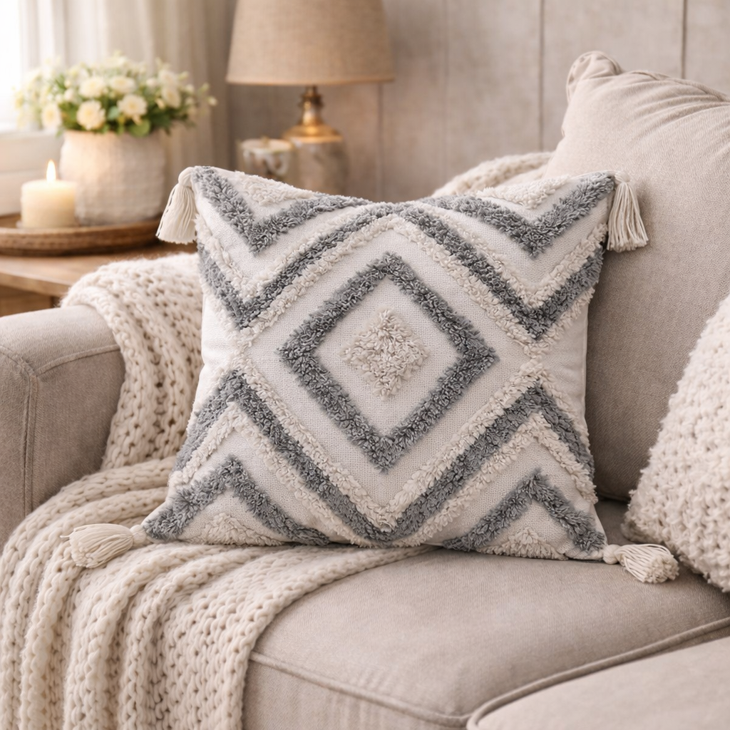 Boho Tufted Cushion (Gray)