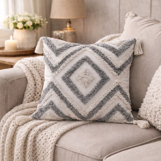 Boho Tufted Cushion (Gray)