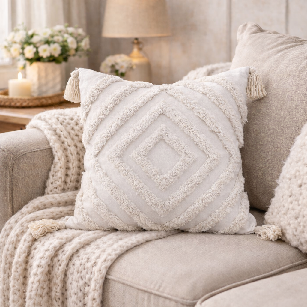 Boho Tufted Cushion (White)