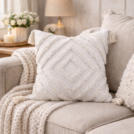 Boho Tufted Cushion (White)