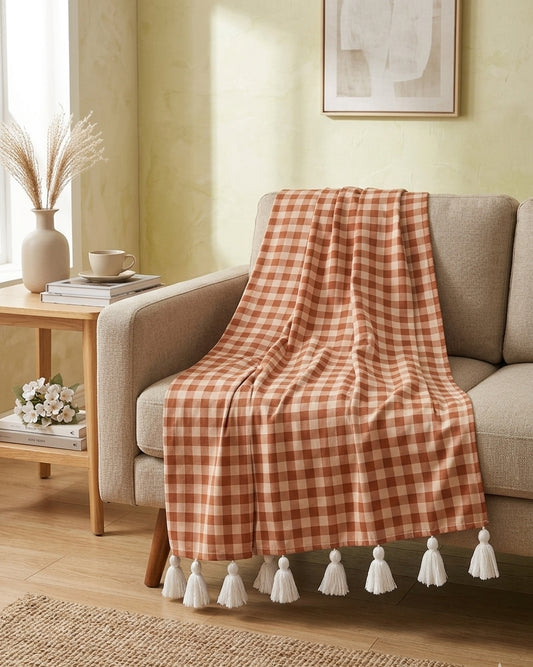 Brown Gingham Throw Blanket