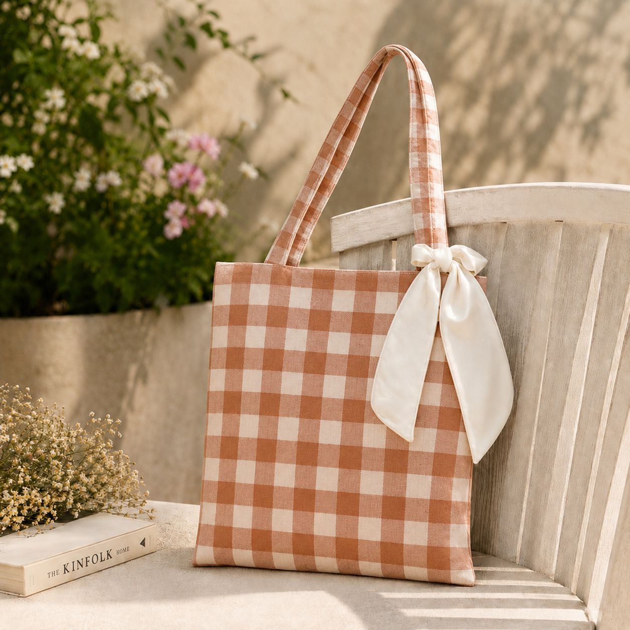 Brown Gingham Tote Bag