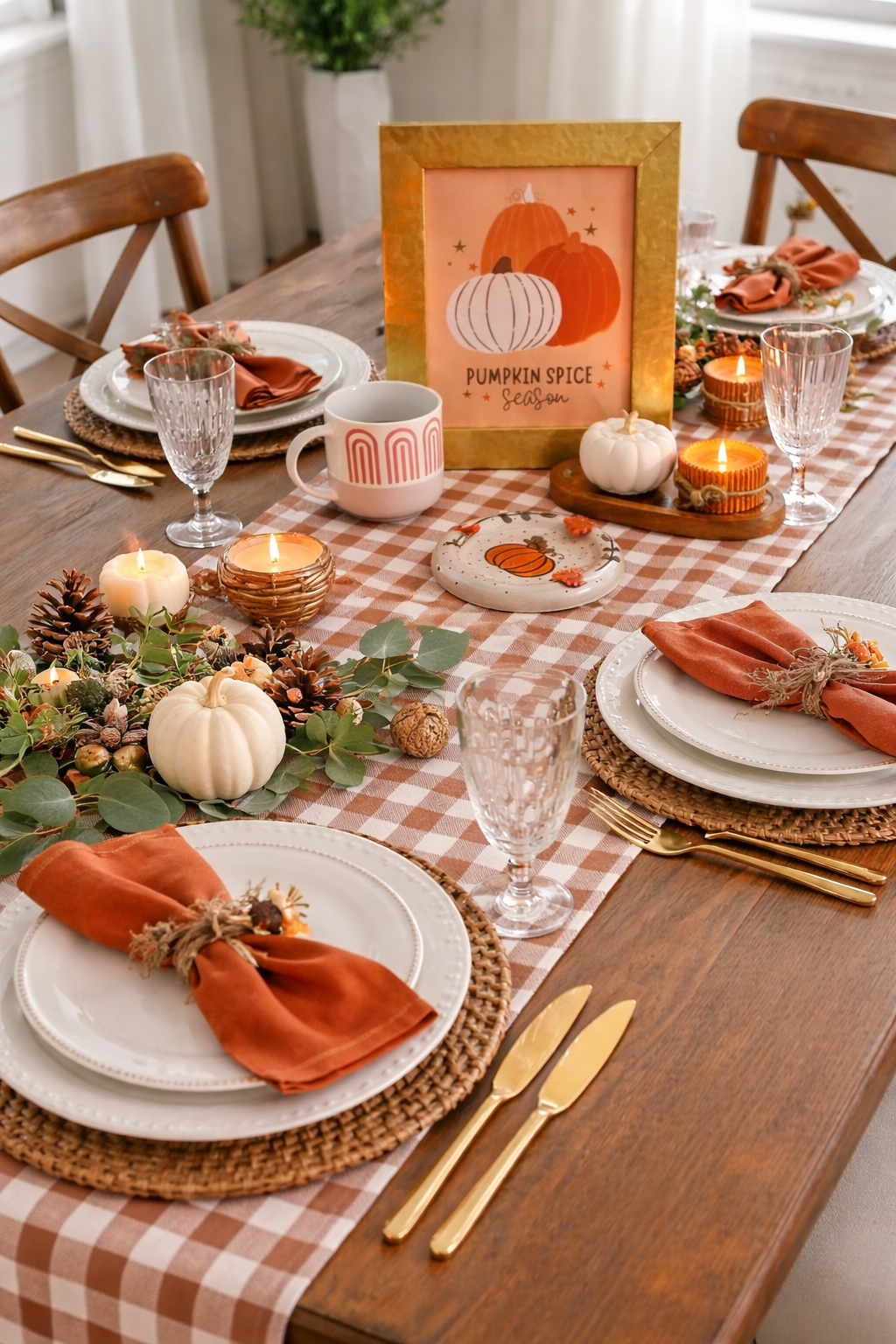 Brown Gingham Table Runner