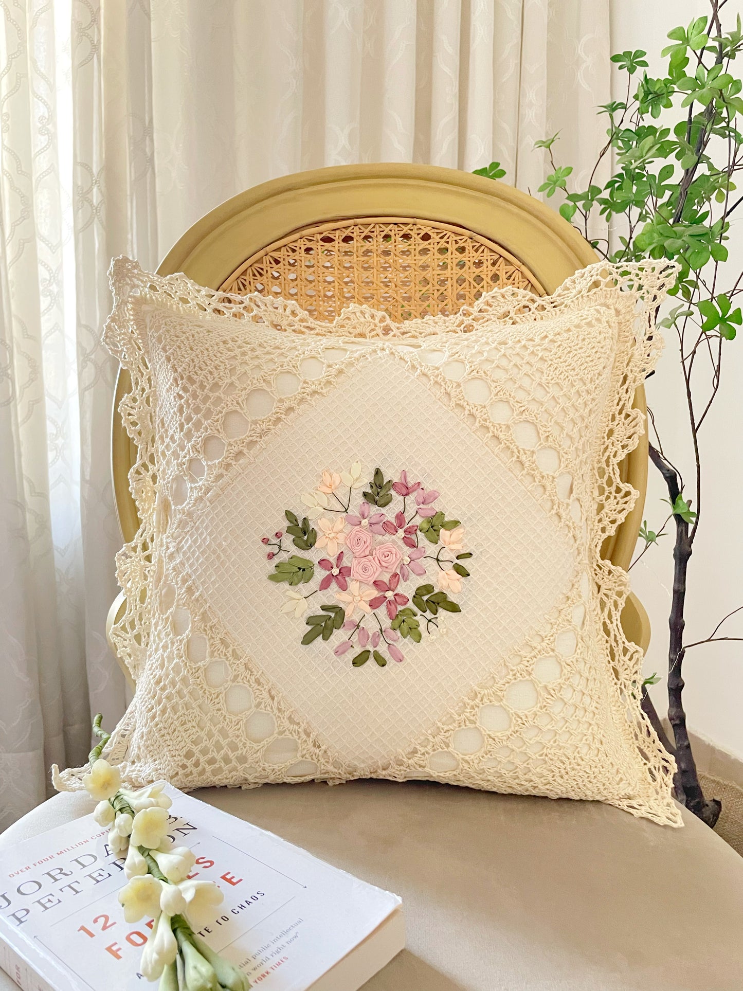 Crochet Ribbonwork Cushion