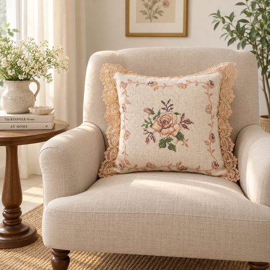 Cross-stitched Cushion (Beige)