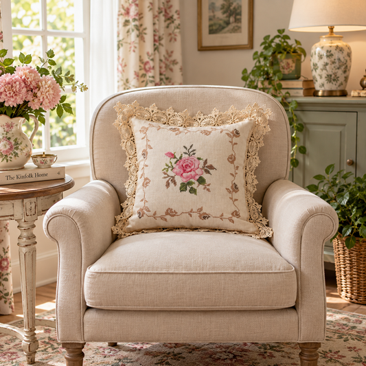 Cross-stitched Cushion (Pink)