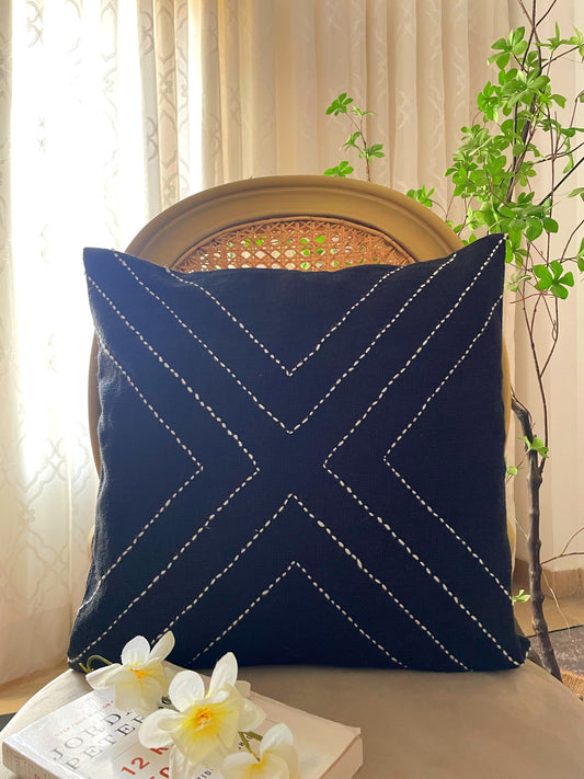 Embroidered Black Cushion with White X
