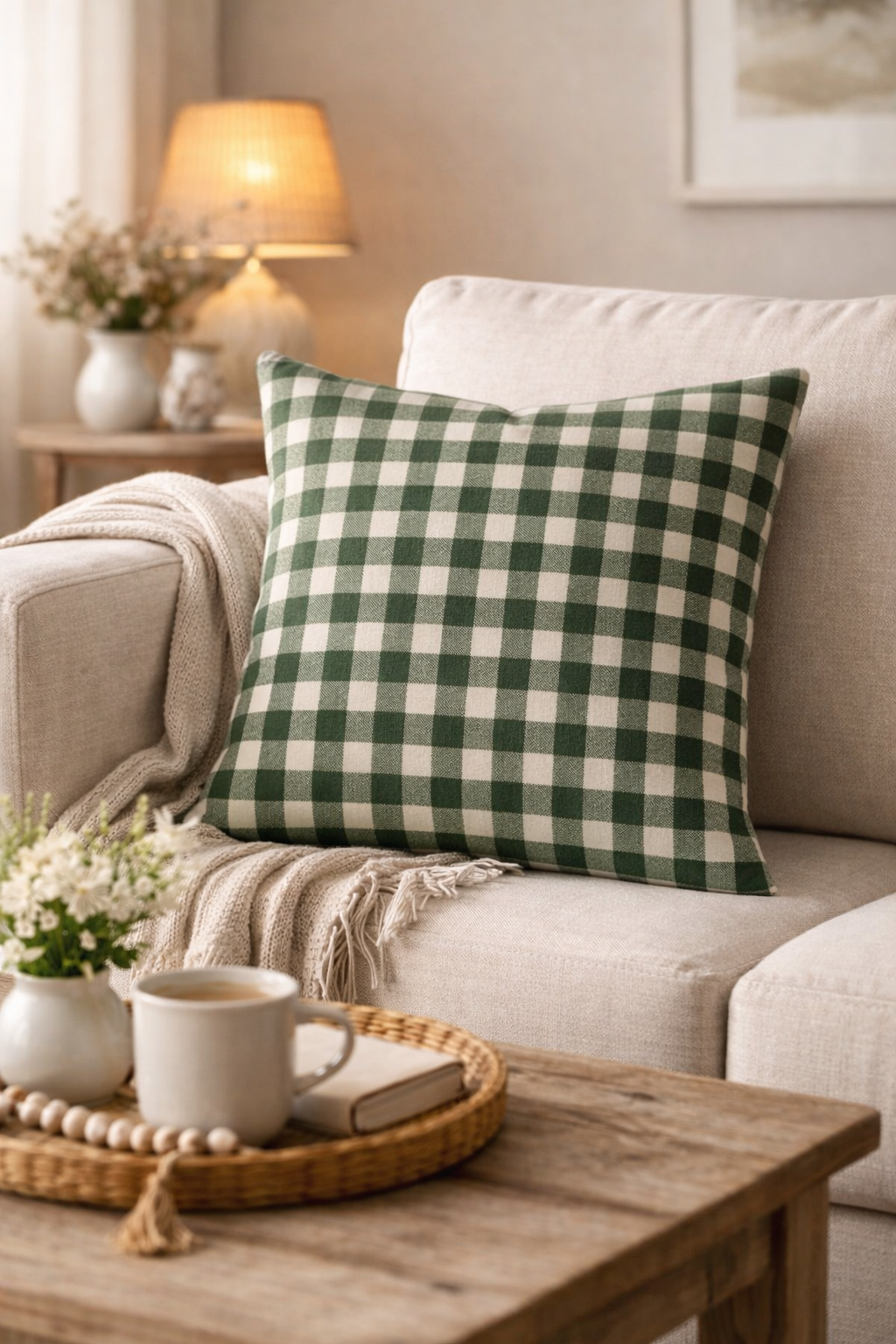Dark Green Gingham Cushion