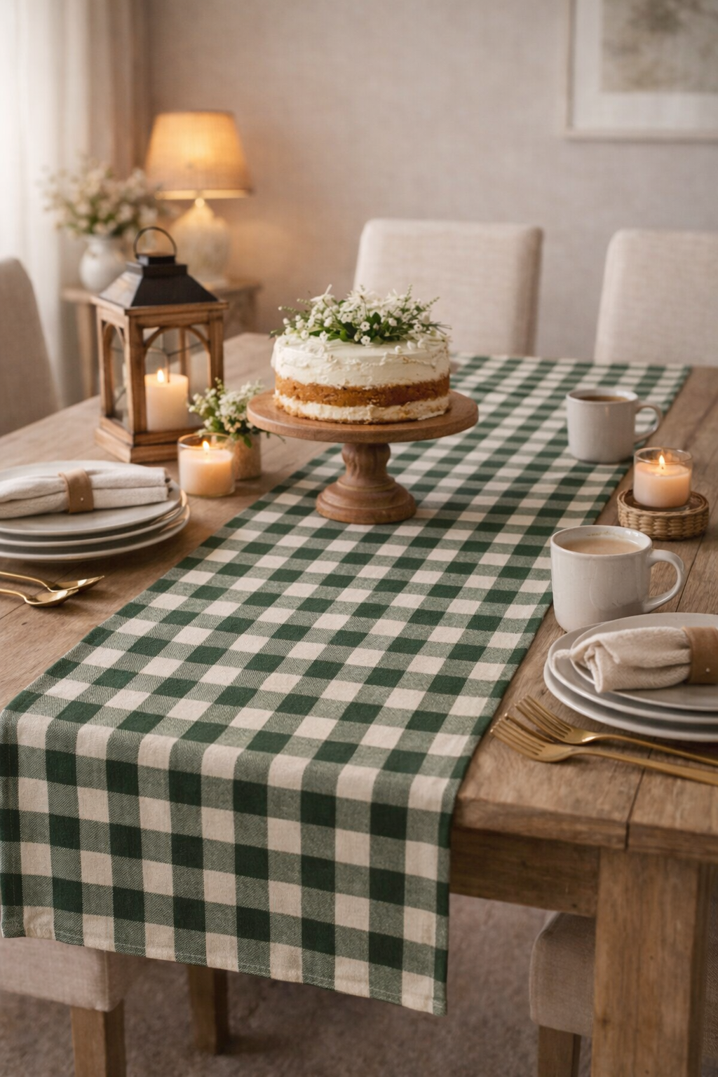Dark Green Gingham Table Runner