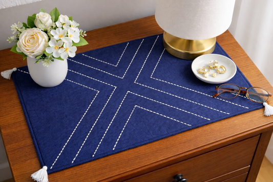 Embroidered Table Mat (Dark Blue with White Cross)