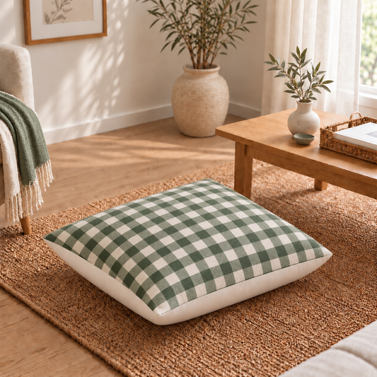 Floor Cushion Cover - Dark Green Gingham