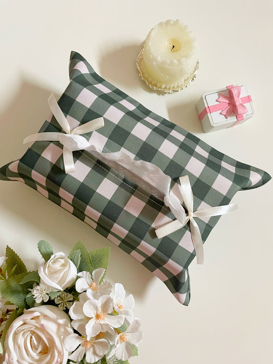 Dark Green Gingham Tissue Box Cover