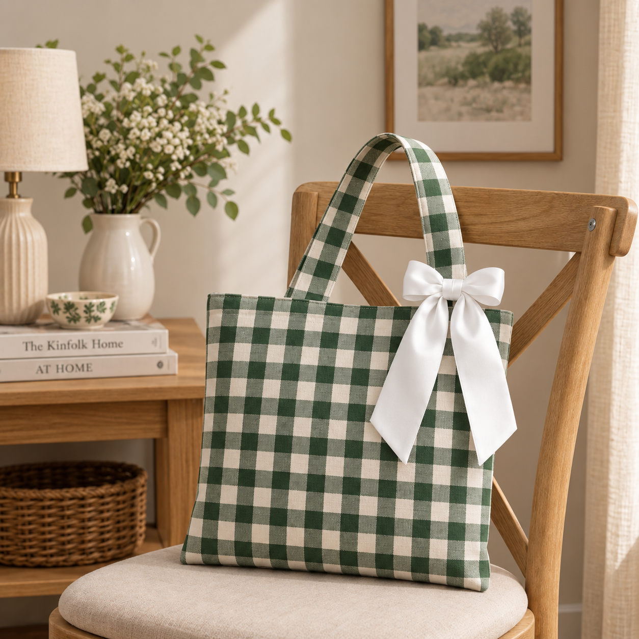 Dark Green Gingham Tote Bag
