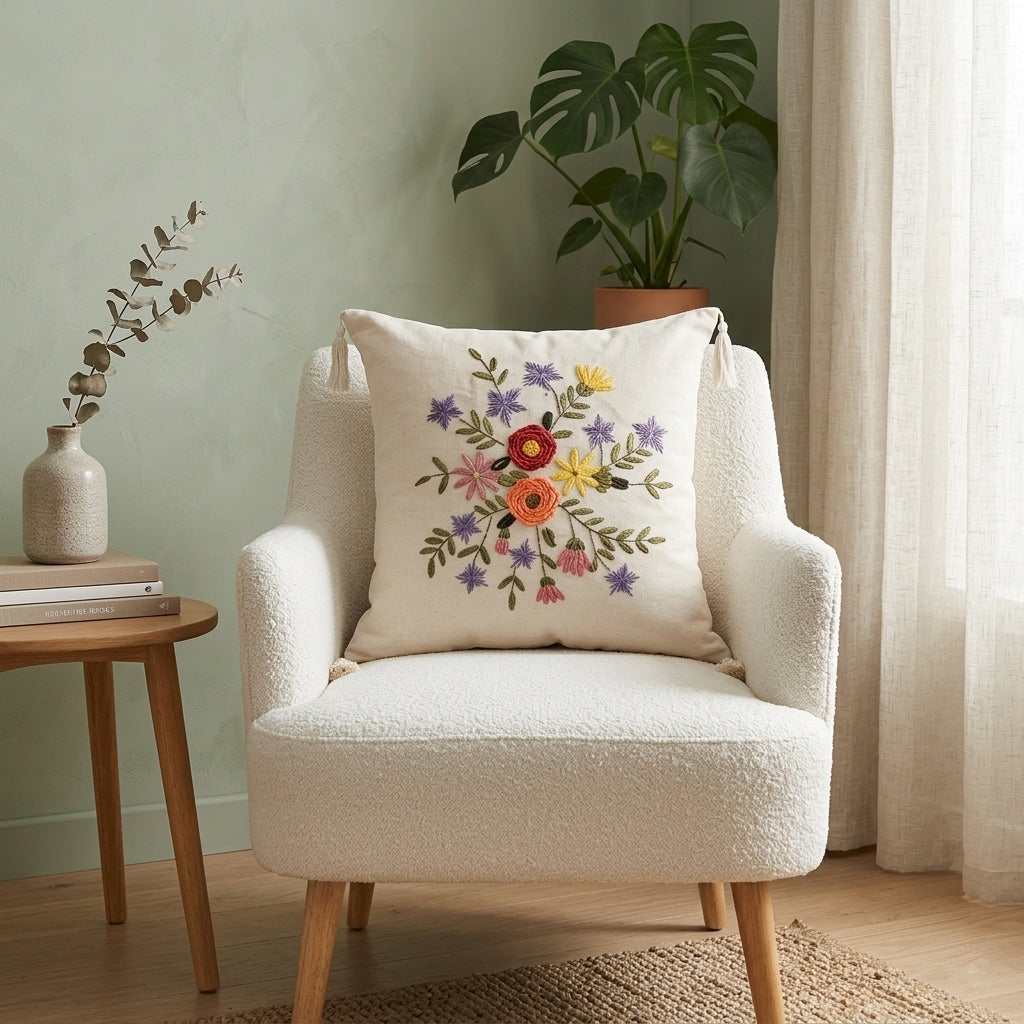 Floral Embroidered Cushion