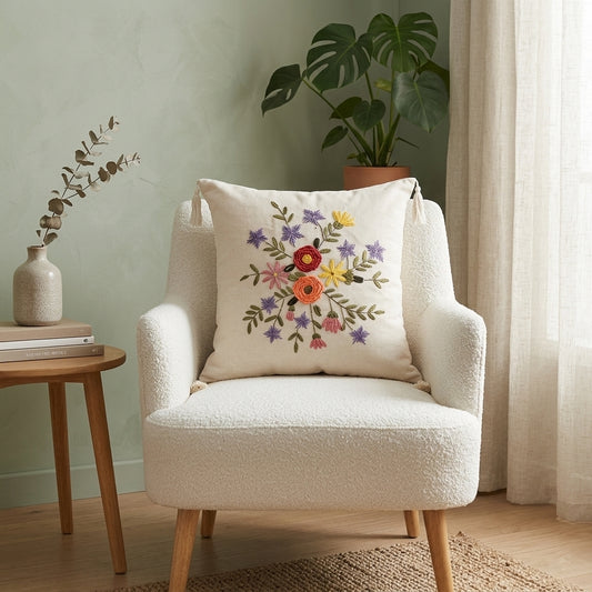 Floral Embroidered Cushion