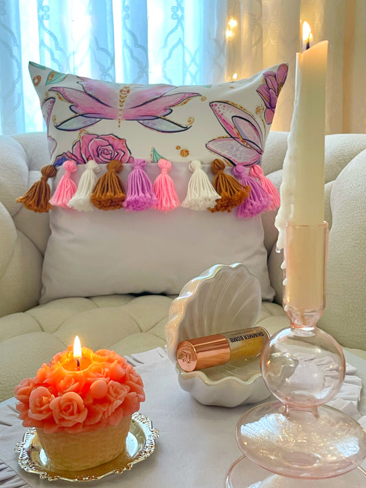 Flutterflies Cushion with Multi-colored Tassels