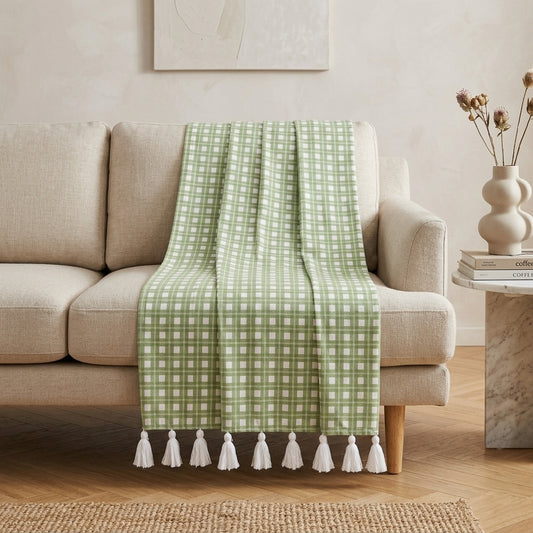 Green Chequered Throw Blanket