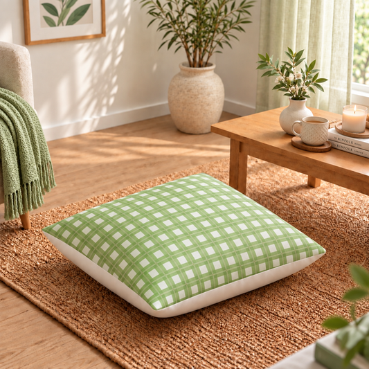 Floor Cushion Cover - Green Chequered