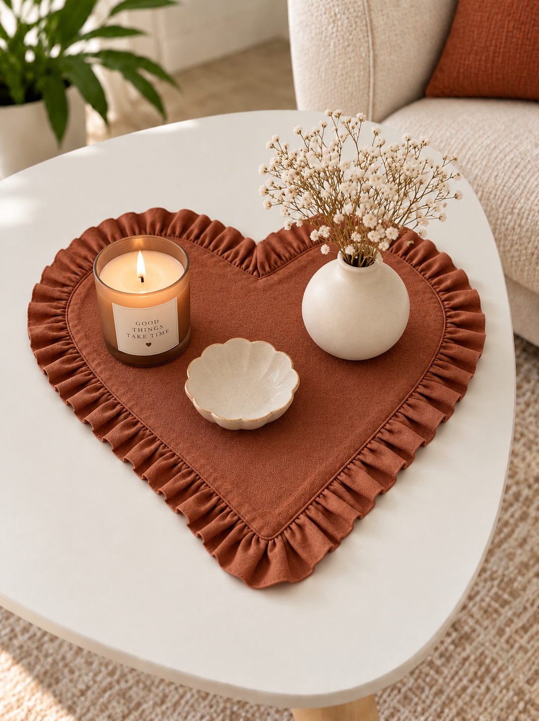 Heart Frilled Mat (Rust)