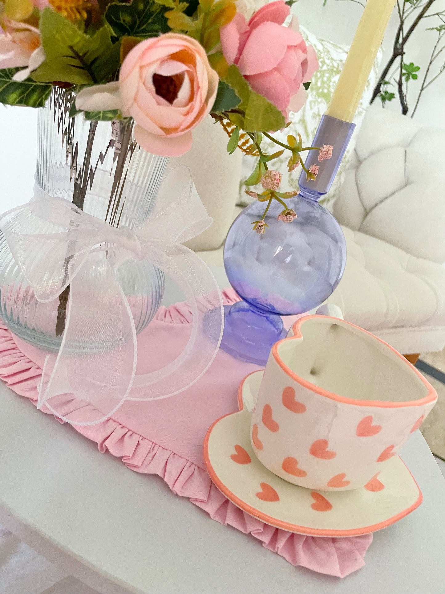 Heart Frilled Mat (Light Pink)