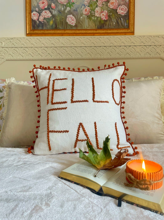 Personalized HELLO FALL Embroidered Cushion