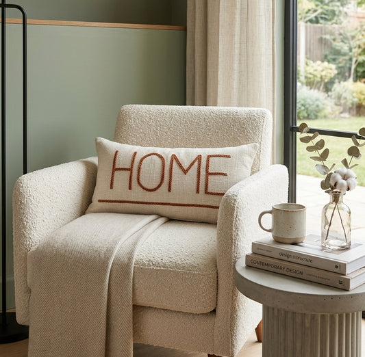 HOME Cushion (Off-white with Rust Embroidery)
